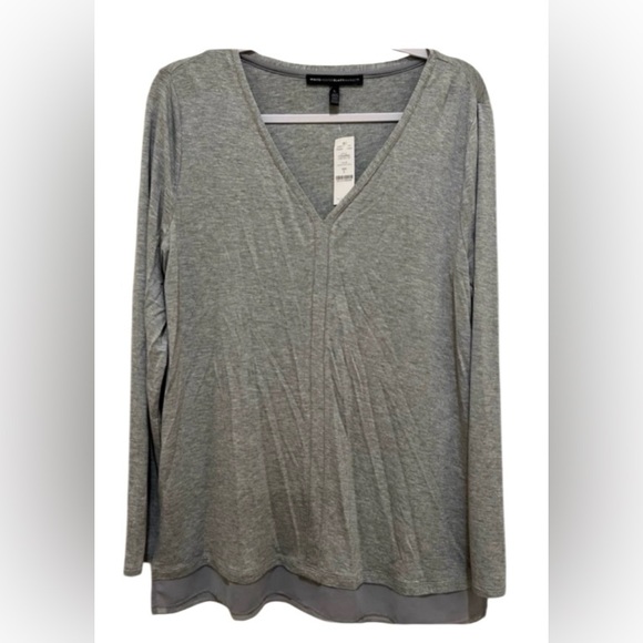 White House Black Market Tops - NWT White House Black Market women’s Large long sleeve v-neck solid gray top